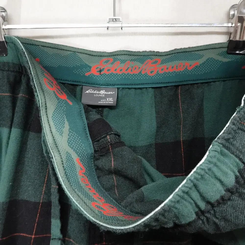 Eddie Bauer Lounge Pants Mens 2XL Green Plaid Flannel Drawstring Pajama